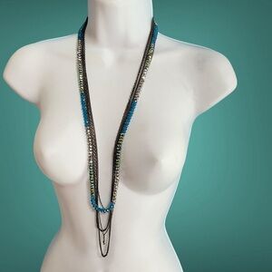 Sparkly Beads & Chains Multi Strand Long Necklace
